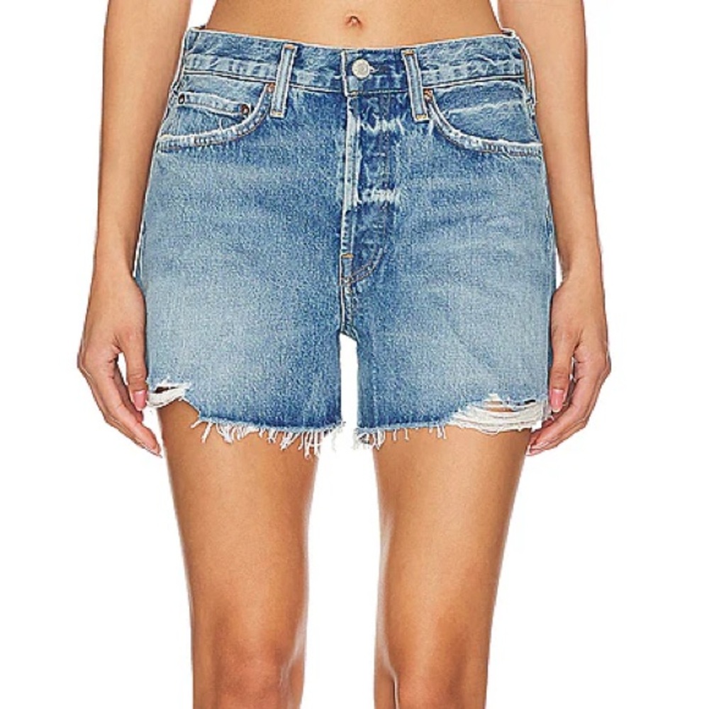 Agolde 100% organic cotton parker long in Lowkey Distressed Denim Cutoff Shorts